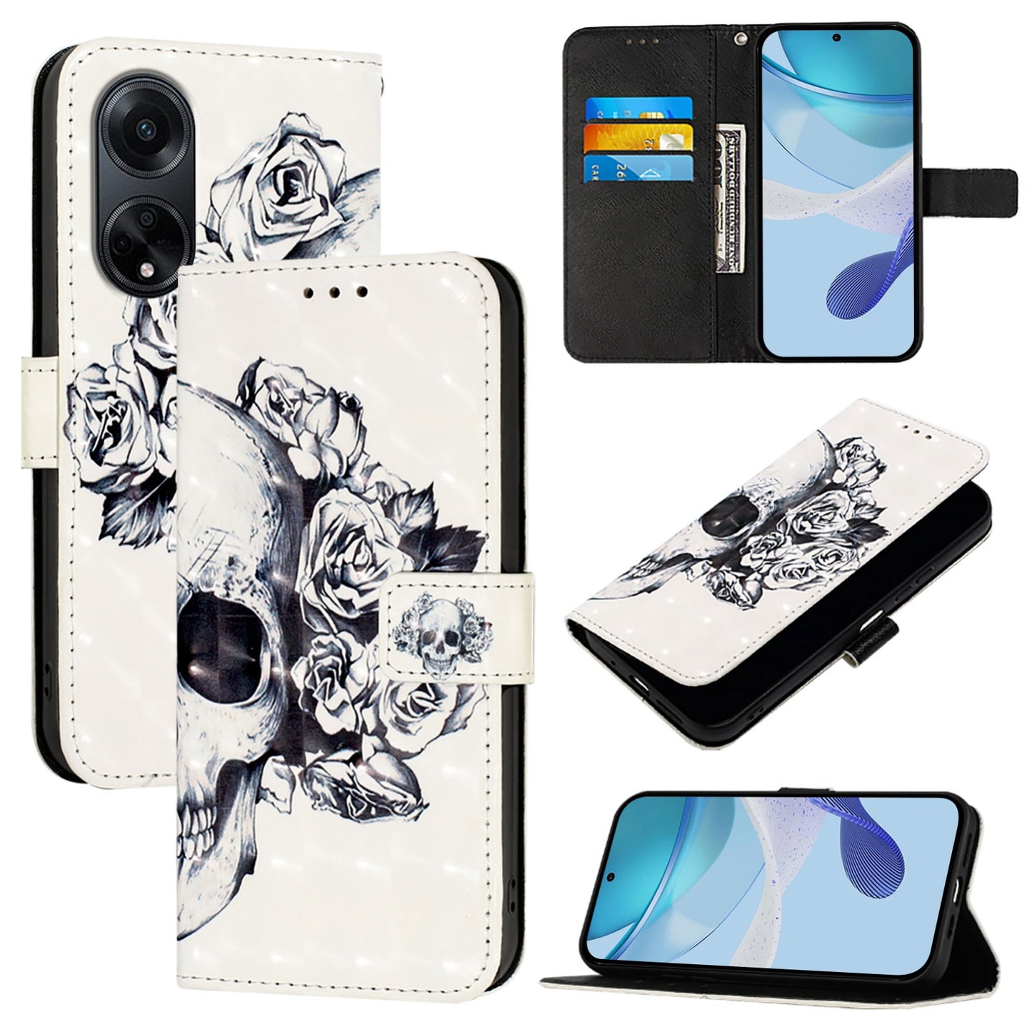 OPPO A98 5G Leather Flip Phone Case with 3D Painted Design, Card Holder, Wallet & Stand Function - Durable Protection & Easy Access