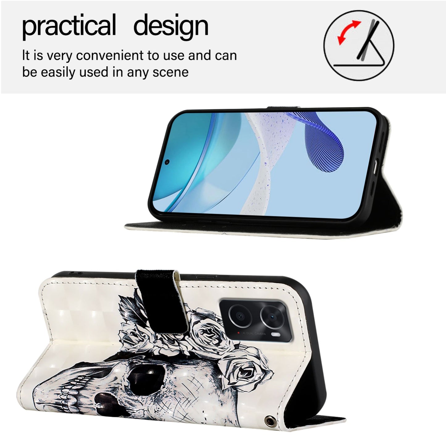 OPPO A36 4G Leather Flip Phone Case with 3D Painted Design, Card Holder, Wallet & Stand Function - Durable Protection & Easy Access