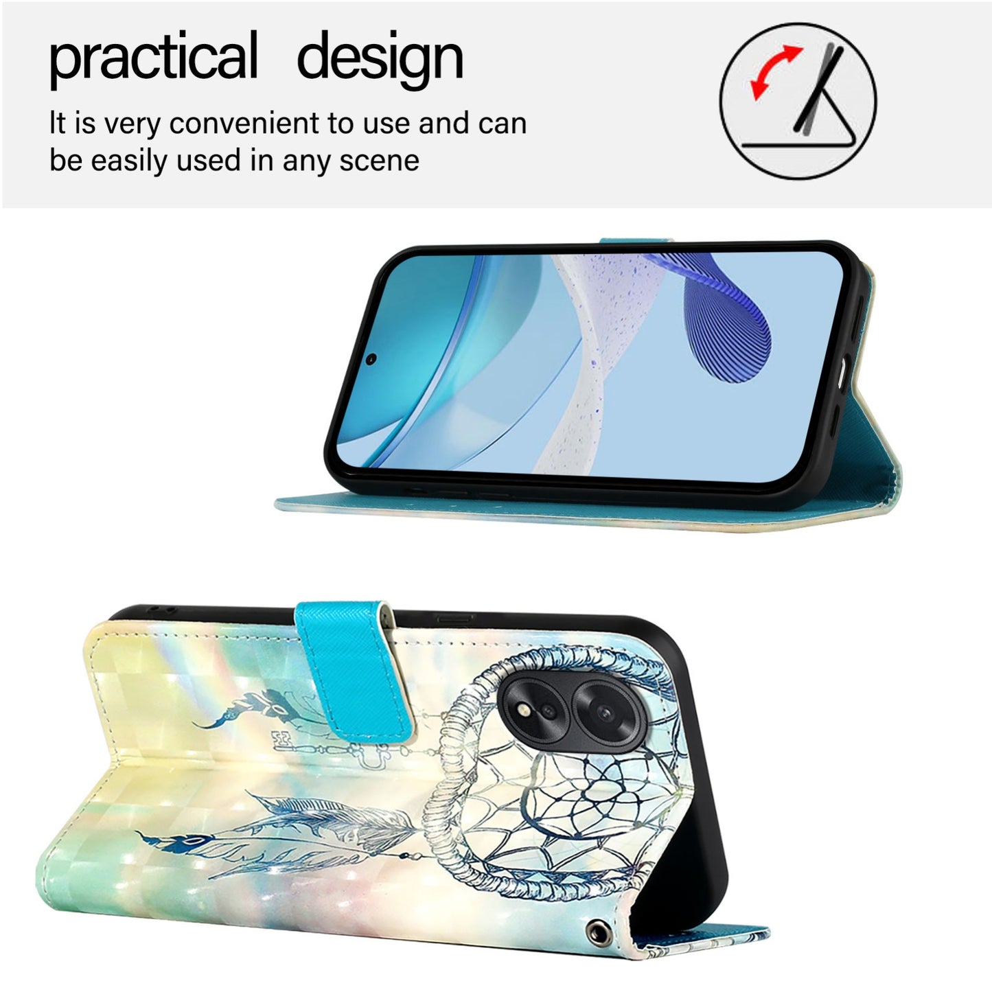 OPPO A18 4G Global Leather Flip Phone Case with 3D Painted Design, Card Holder, Wallet & Stand Function - Durable Protection & Easy Access