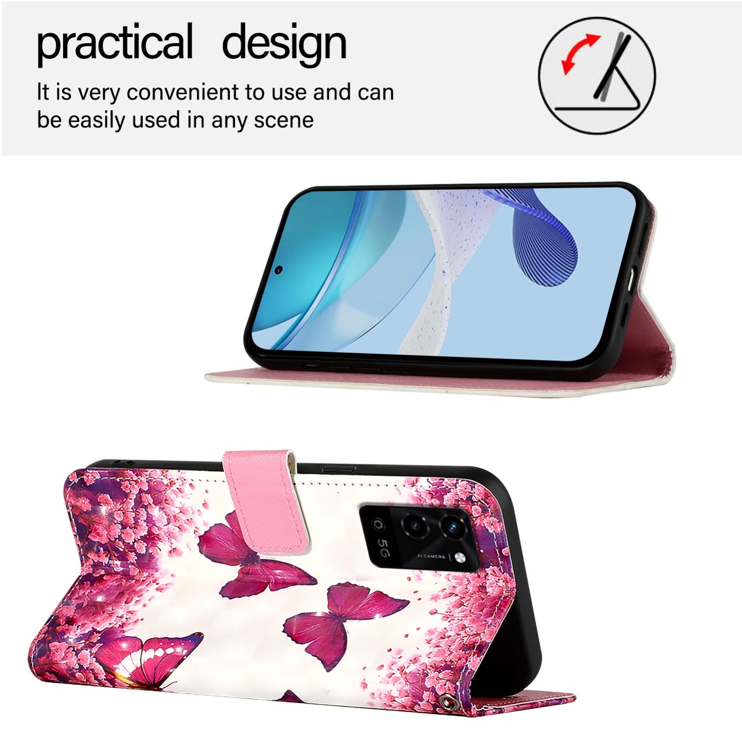 OPPO A16 Leather Flip Phone Case with 3D Painted Design, Card Holder, Wallet & Stand Function - Durable Protection & Easy Access