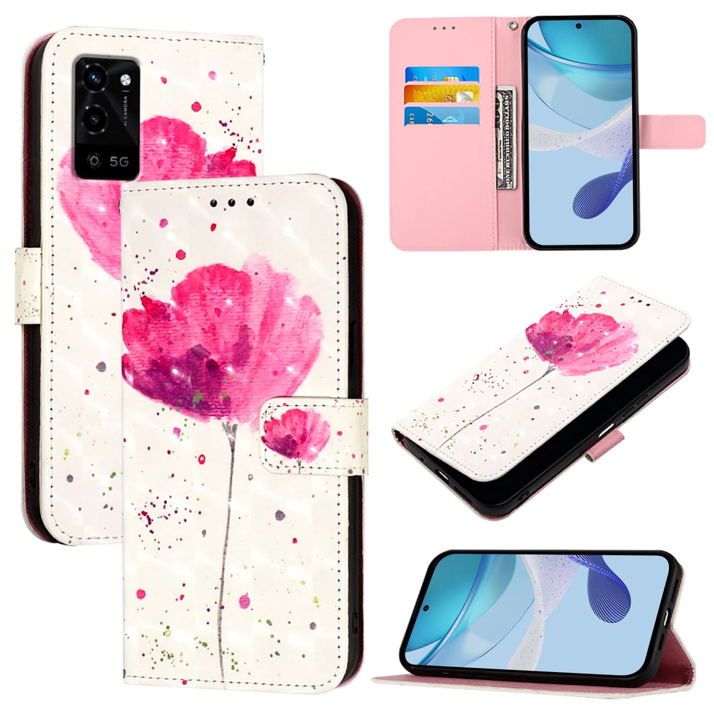 OPPO A54s Leather Flip Phone Case with 3D Painted Design, Card Holder, Wallet & Stand Function - Durable Protection & Easy Access