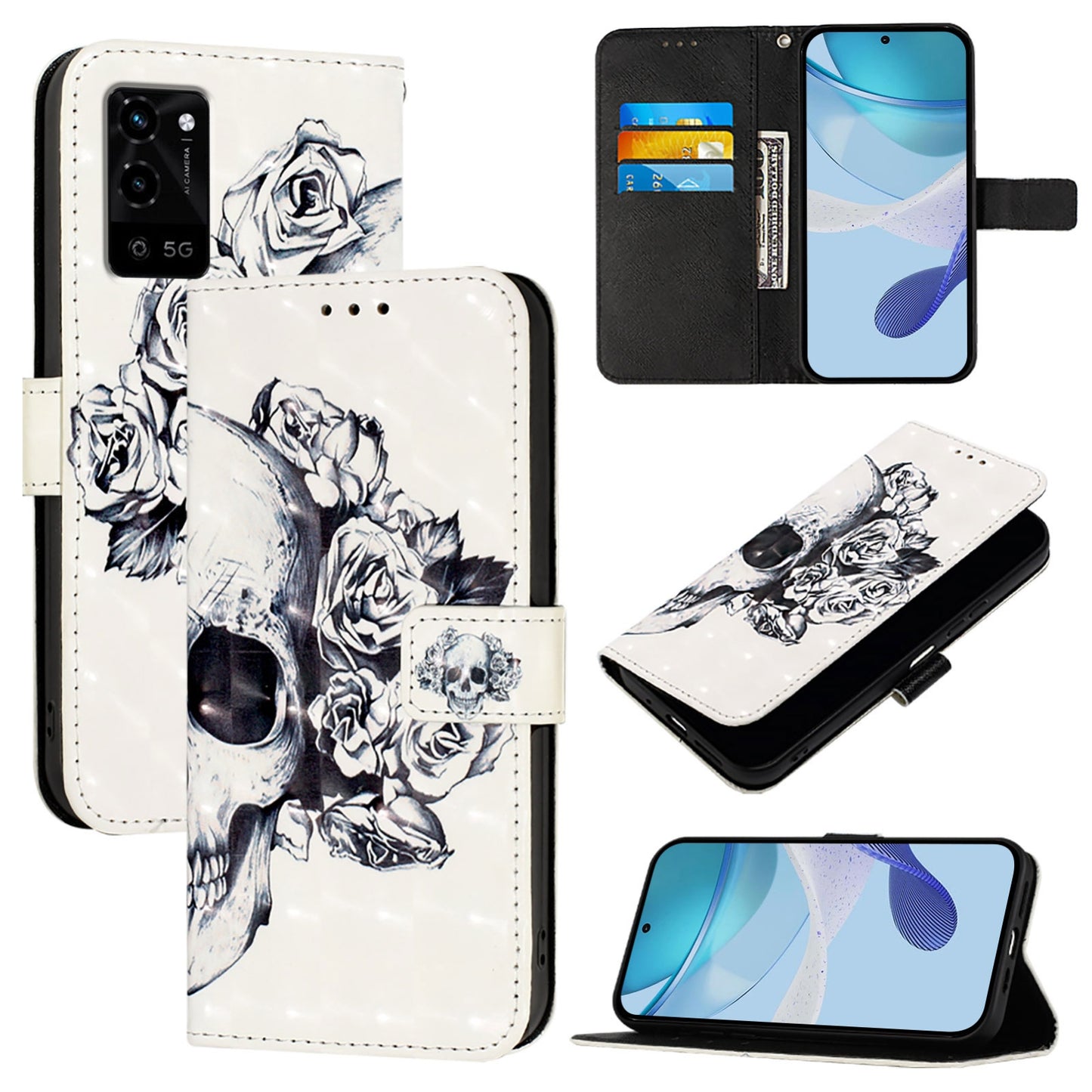 OPPO A54s Leather Flip Phone Case with 3D Painted Design, Card Holder, Wallet & Stand Function - Durable Protection & Easy Access