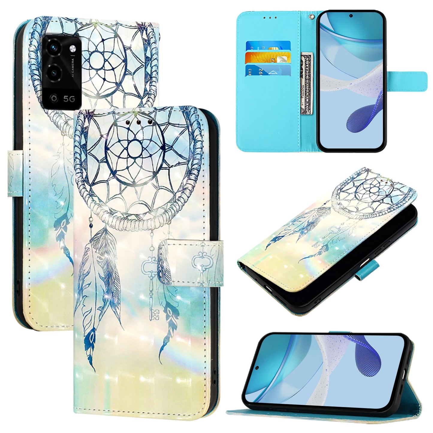 OPPO A16s Leather Flip Phone Case with 3D Painted Design, Card Holder, Wallet & Stand Function - Durable Protection & Easy Access