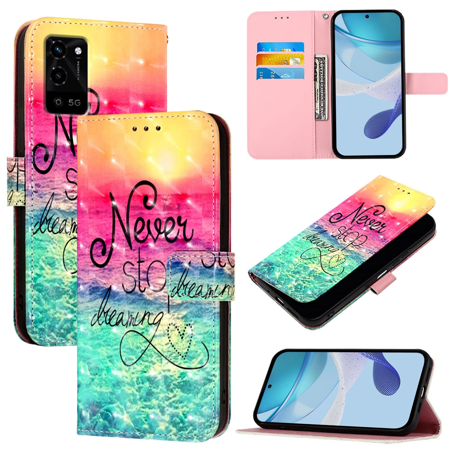 OPPO A56 5G Leather Flip Phone Case with 3D Painted Design, Card Holder, Wallet & Stand Function - Durable Protection & Easy Access