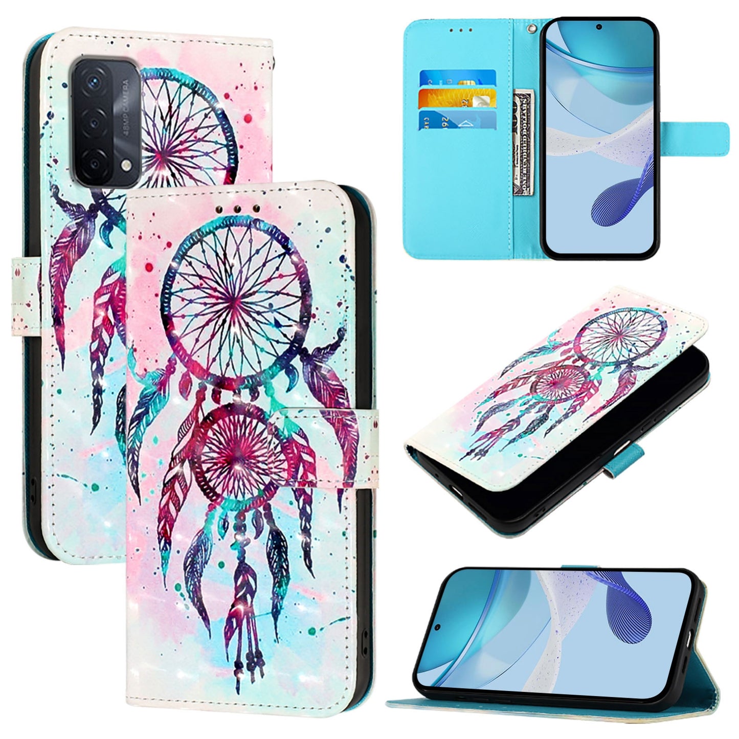 OPPO A74 5G Leather Flip Phone Case with 3D Painted Design, Card Holder, Wallet & Stand Function - Durable Protection & Easy Access