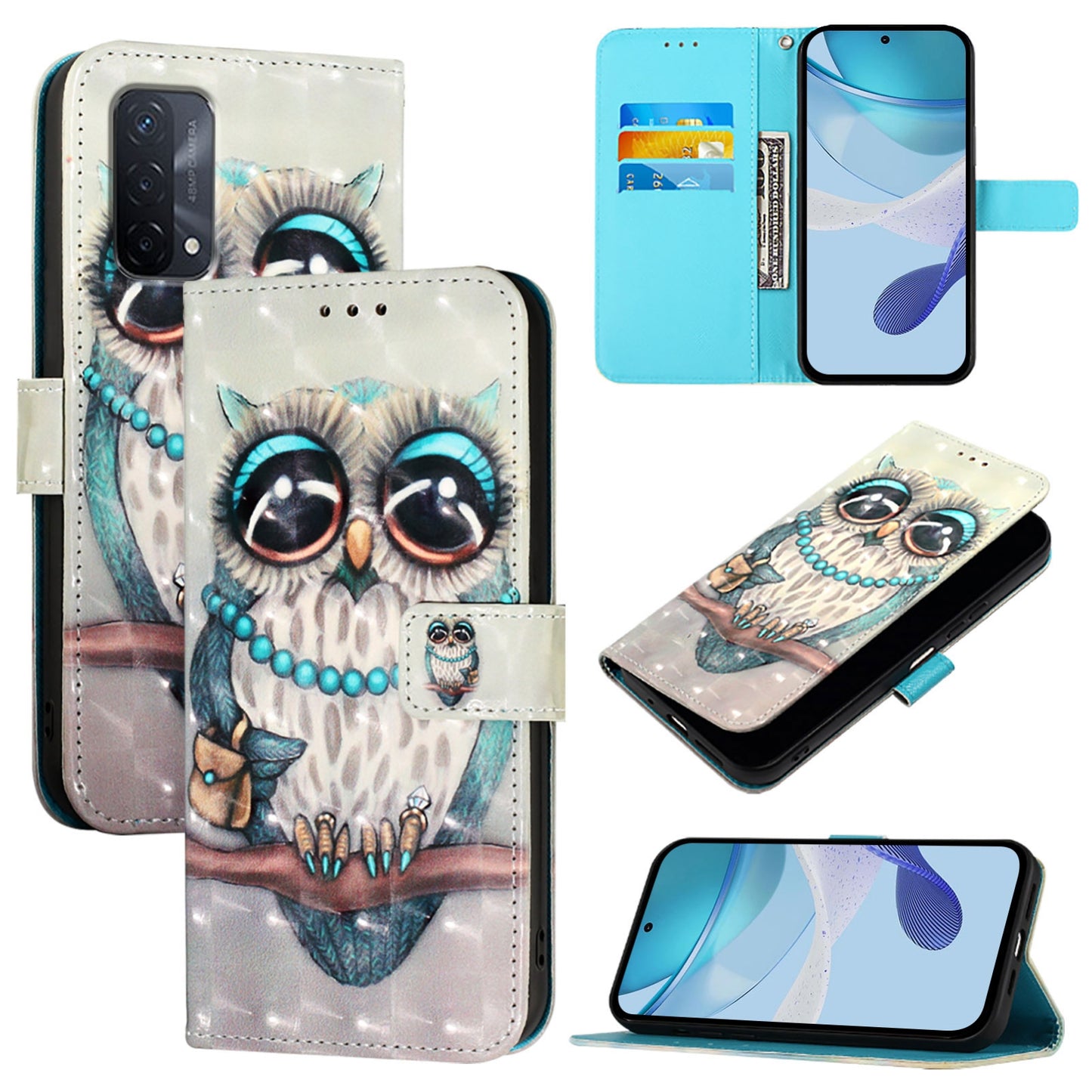 OPPO A54 5G Leather Flip Phone Case with 3D Painted Design, Card Holder, Wallet & Stand Function - Durable Protection & Easy Access