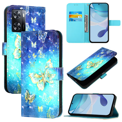 OPPO A77s 4G Leather Flip Phone Case with 3D Painted Design, Card Holder, Wallet & Stand Function - Durable Protection & Easy Access