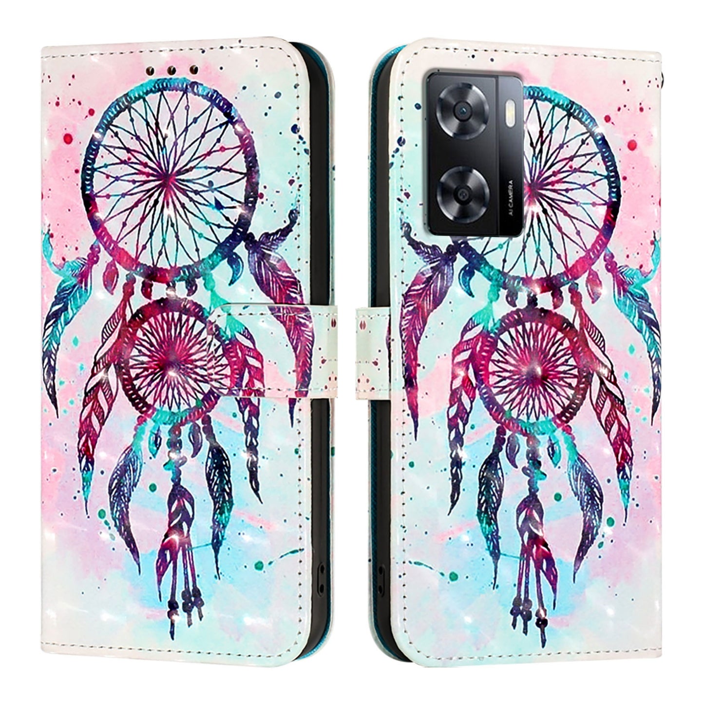 OPPO A77s 4G Leather Flip Phone Case with 3D Painted Design, Card Holder, Wallet & Stand Function - Durable Protection & Easy Access