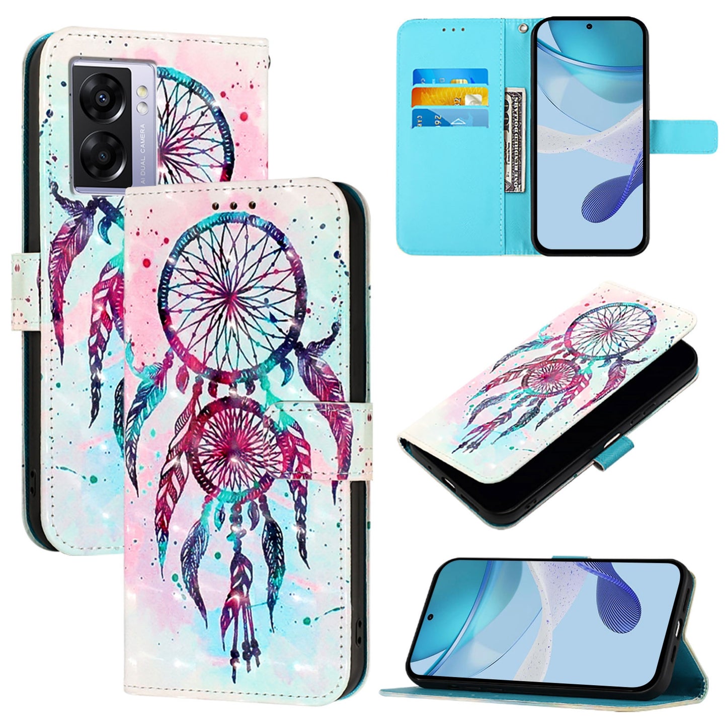 OPPO A77 5G Leather Flip Phone Case with 3D Painted Design, Card Holder, Wallet & Stand Function - Durable Protection & Easy Access