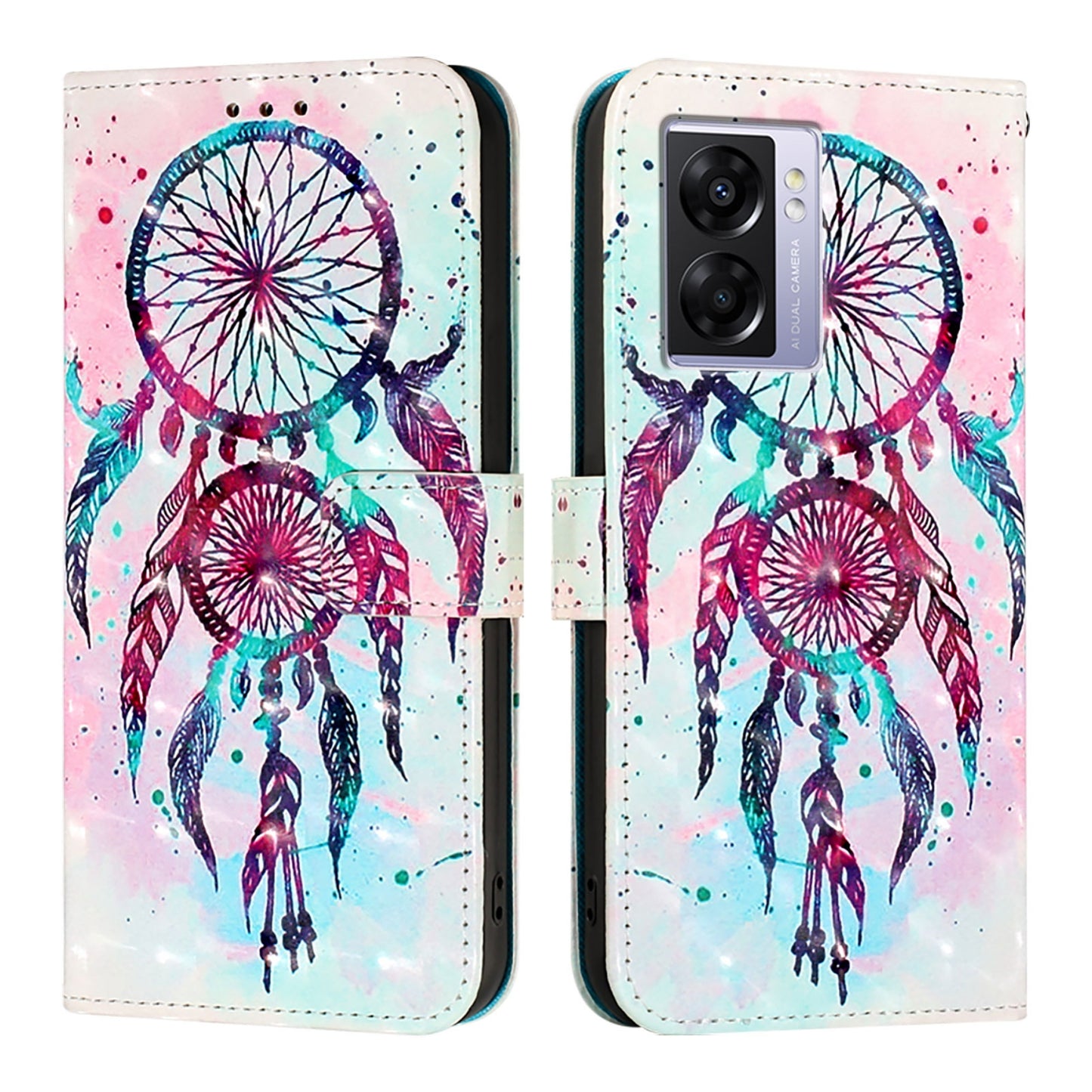 OPPO A97 5G Leather Flip Phone Case with 3D Painted Design, Card Holder, Wallet & Stand Function - Durable Protection & Easy Access