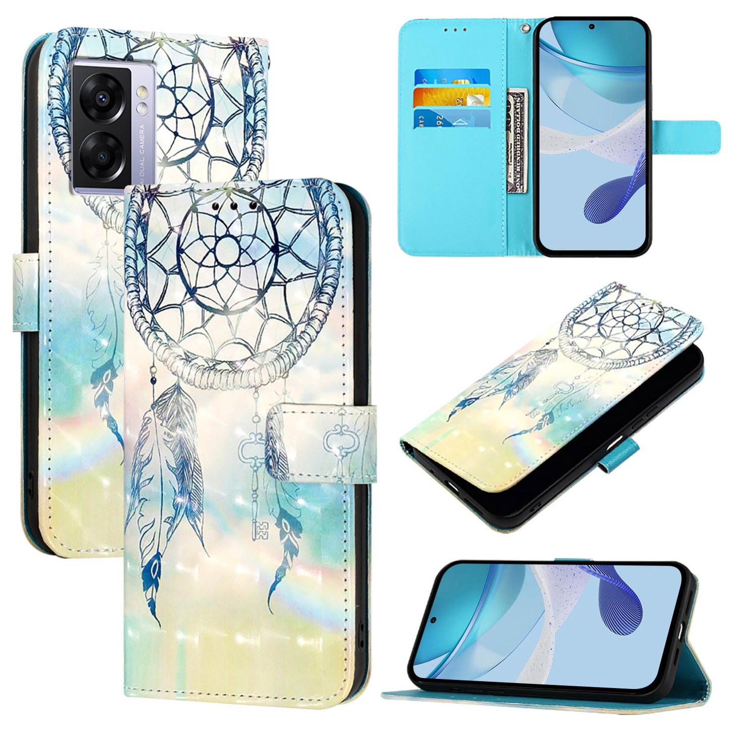 OPPO A97 5G Leather Flip Phone Case with 3D Painted Design, Card Holder, Wallet & Stand Function - Durable Protection & Easy Access
