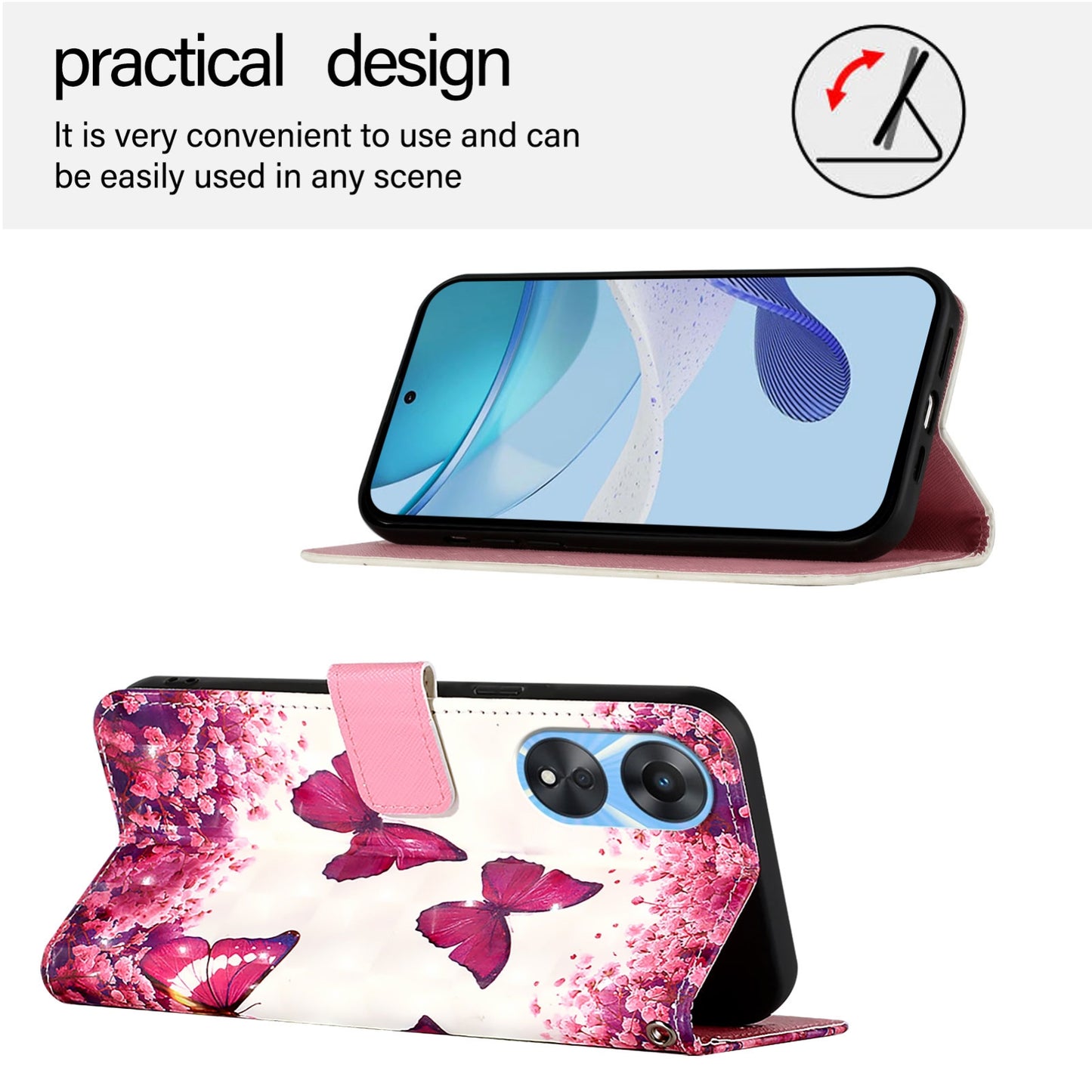 OPPO A1x 5G Leather Flip Phone Case with 3D Painted Design, Card Holder, Wallet & Stand Function - Durable Protection & Easy Access