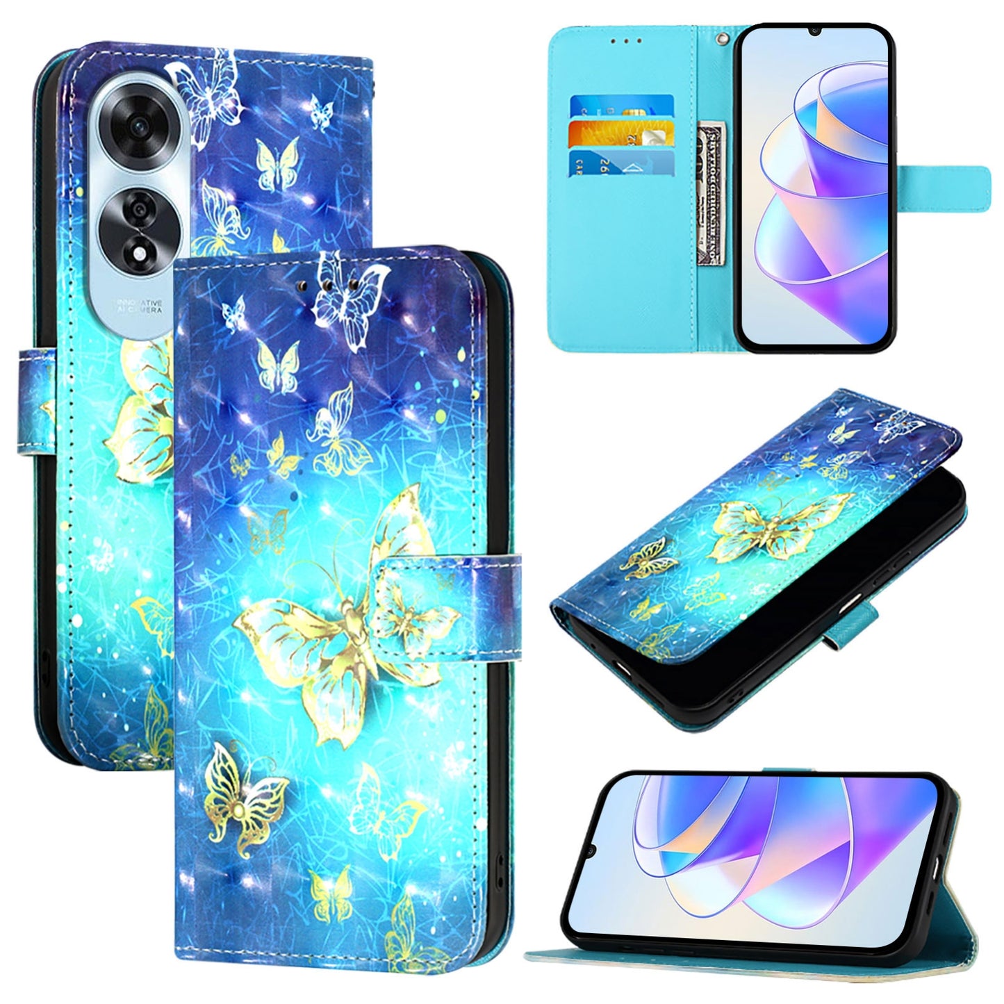 OPPO A60 4G Global Leather Flip Phone Case with 3D Painted Design, Card Holder, Wallet & Stand Function - Durable Protection & Easy Access