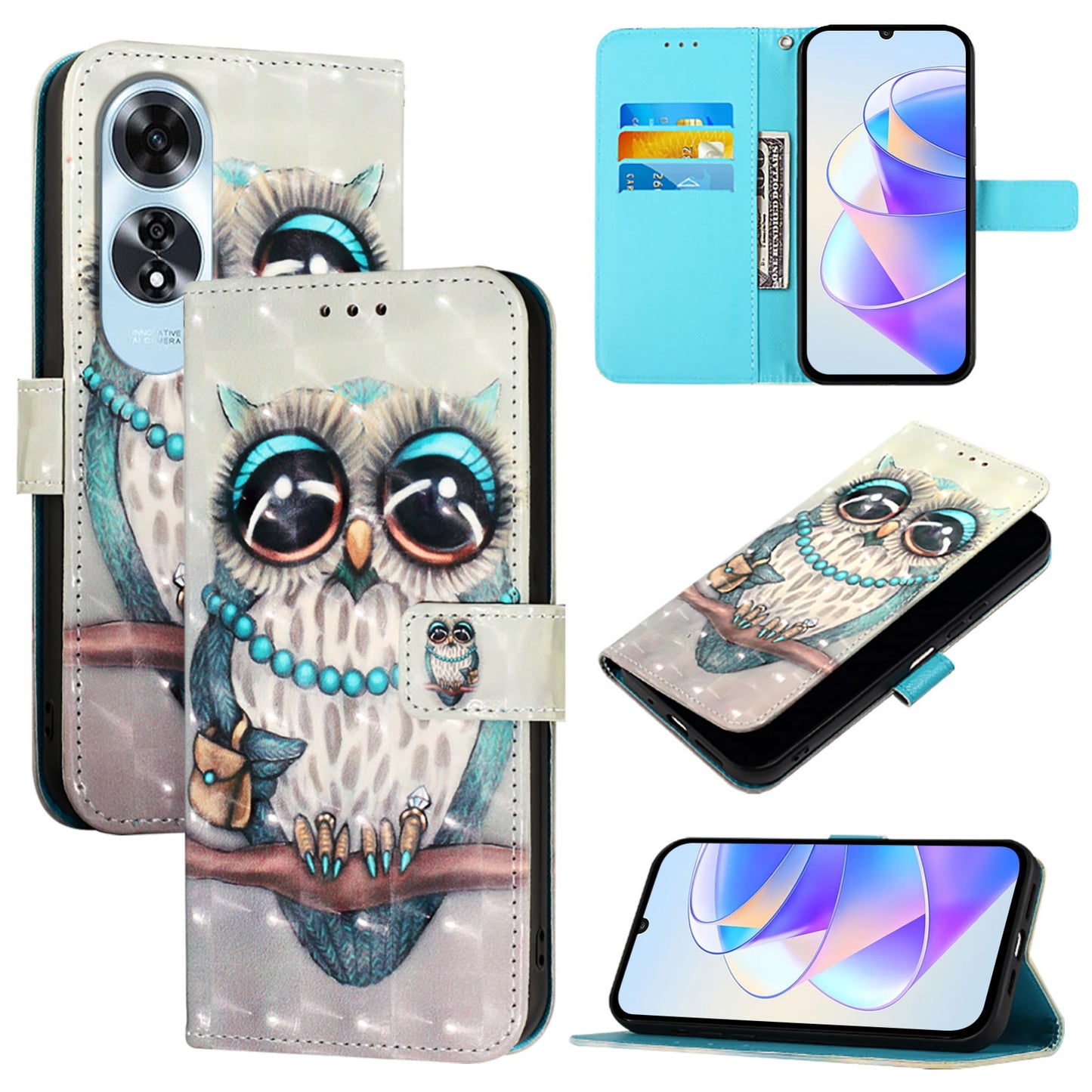 OPPO A60 4G Global Leather Flip Phone Case with 3D Painted Design, Card Holder, Wallet & Stand Function - Durable Protection & Easy Access
