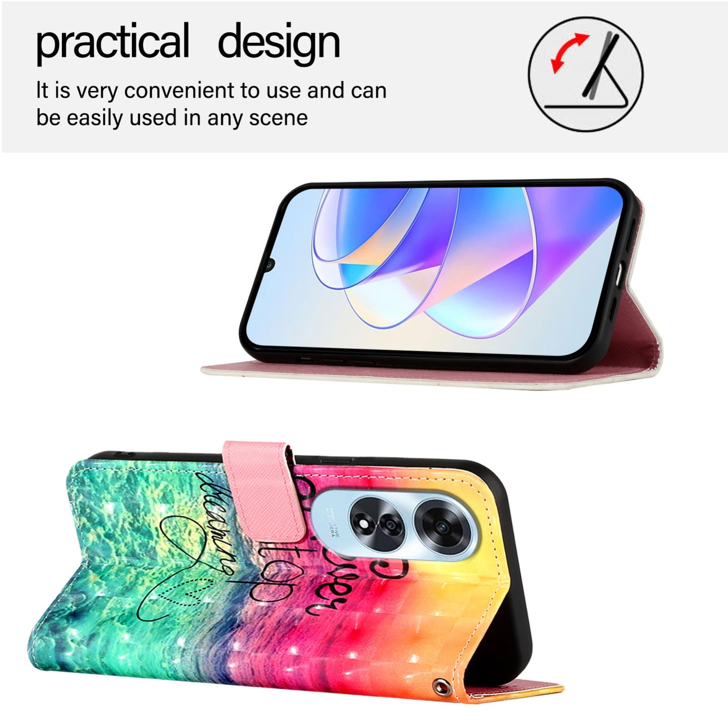 OPPO A60 4G Global Leather Flip Phone Case with 3D Painted Design, Card Holder, Wallet & Stand Function - Durable Protection & Easy Access