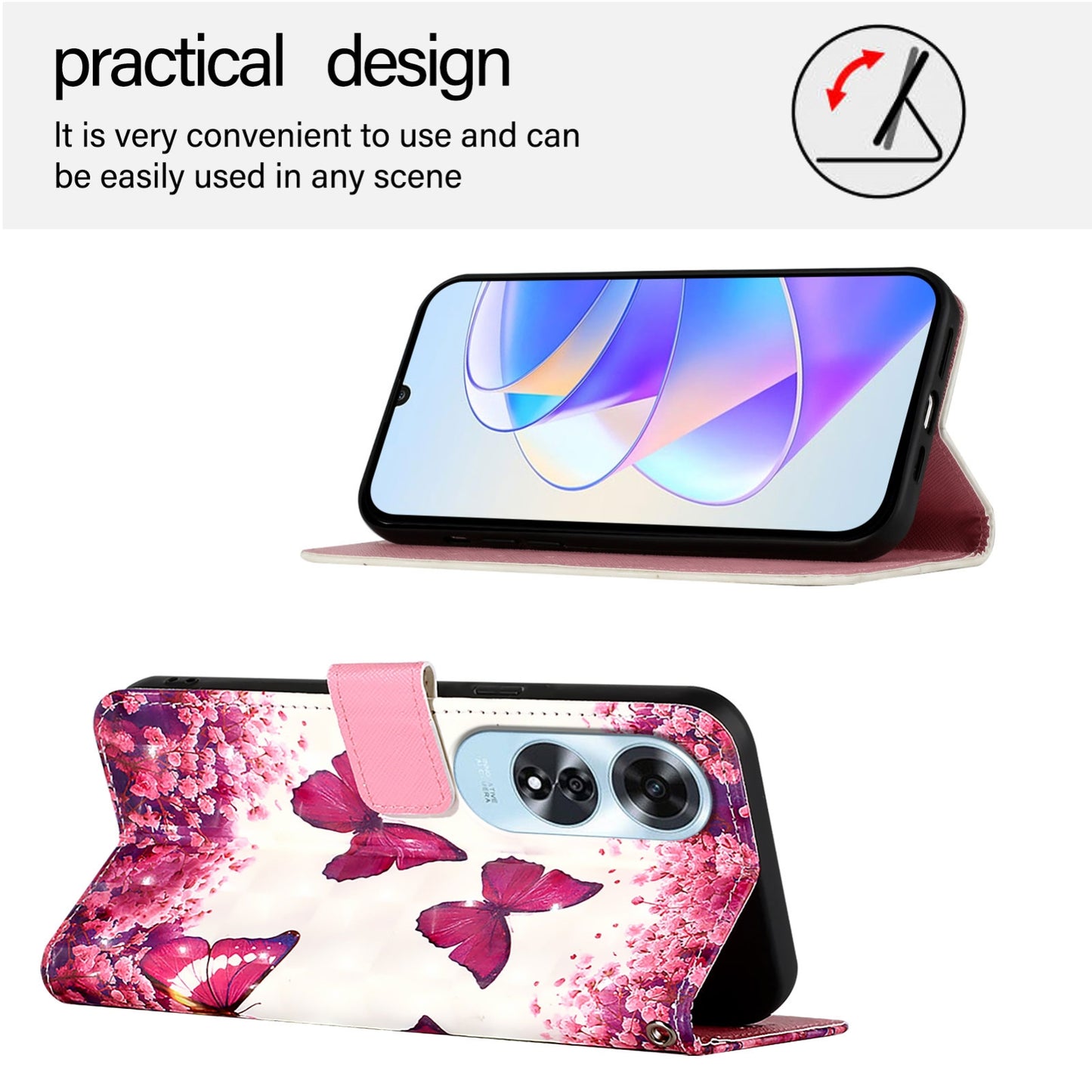 OPPO A60 4G Global Leather Flip Phone Case with 3D Painted Design, Card Holder, Wallet & Stand Function - Durable Protection & Easy Access