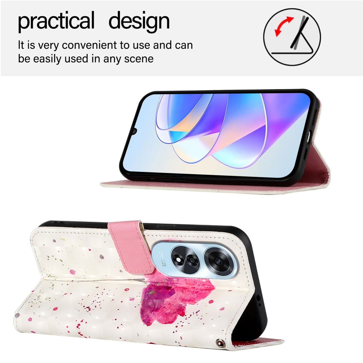 OPPO A60 4G Global Leather Flip Phone Case with 3D Painted Design, Card Holder, Wallet & Stand Function - Durable Protection & Easy Access