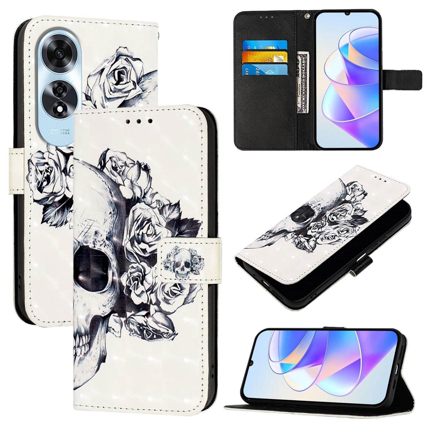 OPPO A60 4G Global Leather Flip Phone Case with 3D Painted Design, Card Holder, Wallet & Stand Function - Durable Protection & Easy Access