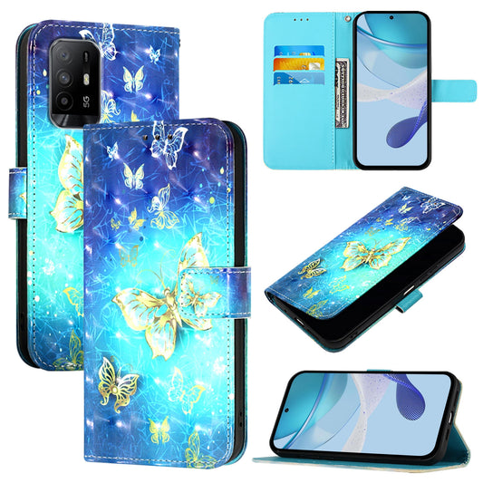 OPPO F19 Leather Flip Phone Case with 3D Painted Design, Card Holder, Wallet & Stand Function - Durable Protection & Easy Access