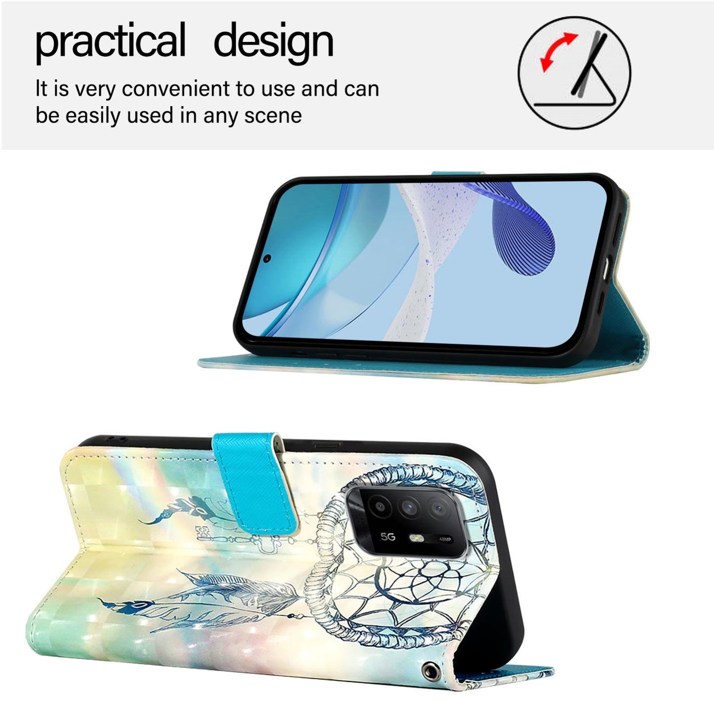 OPPO 4G Leather Flip Phone Case with 3D Painted Design, Card Holder, Wallet & Stand Function - Durable Protection & Easy Access