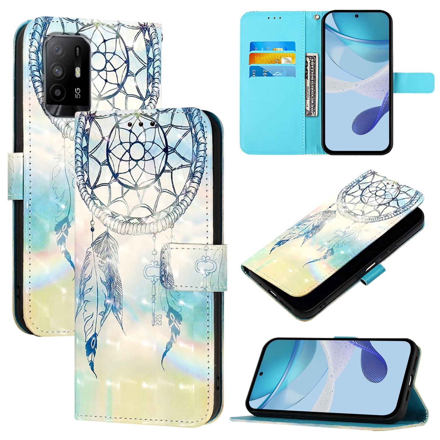 OPPO F19 Leather Flip Phone Case with 3D Painted Design, Card Holder, Wallet & Stand Function - Durable Protection & Easy Access