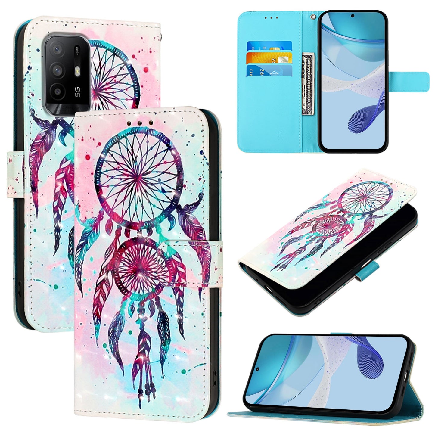 OPPO Reno6 Lite Leather Flip Phone Case with 3D Painted Design, Card Holder, Wallet & Stand Function - Durable Protection & Easy Access