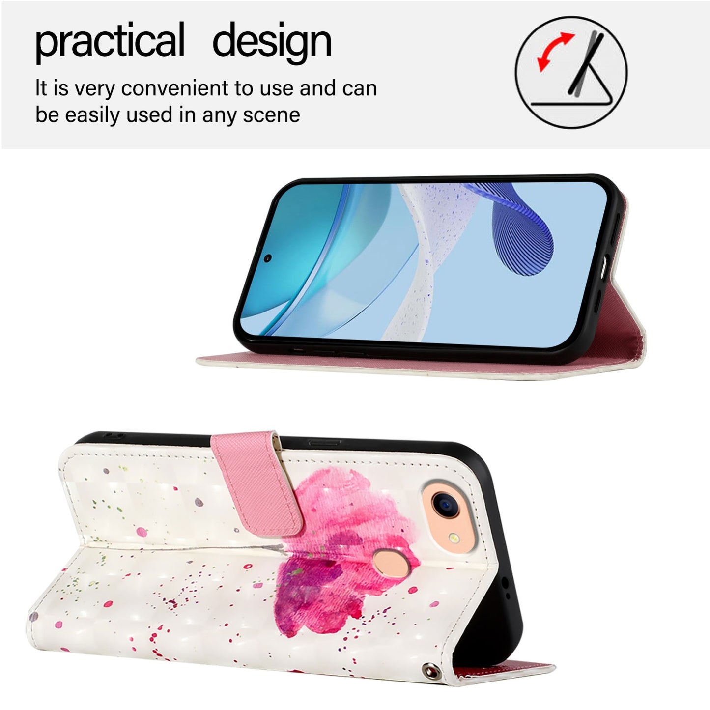 OPPO F17 Leather Flip Phone Case with 3D Painted Design, Card Holder, Wallet & Stand Function - Durable Protection & Easy Access