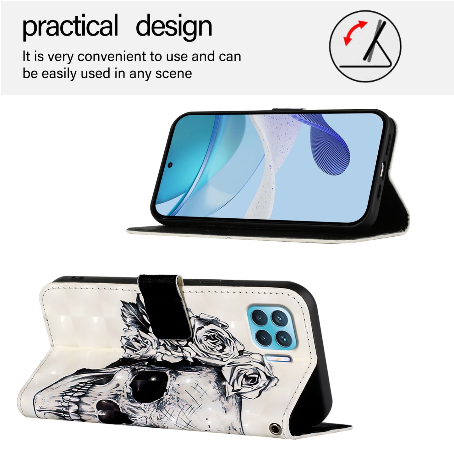 OPPO F17 Pro Leather Flip Phone Case with 3D Painted Design, Card Holder, Wallet & Stand Function - Durable Protection & Easy Access