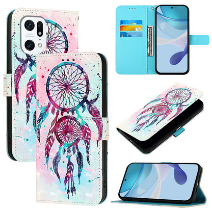 OPPO Find X5 Leather Flip Phone Case with 3D Painted Design, Card Holder, Wallet & Stand Function - Durable Protection & Easy Access