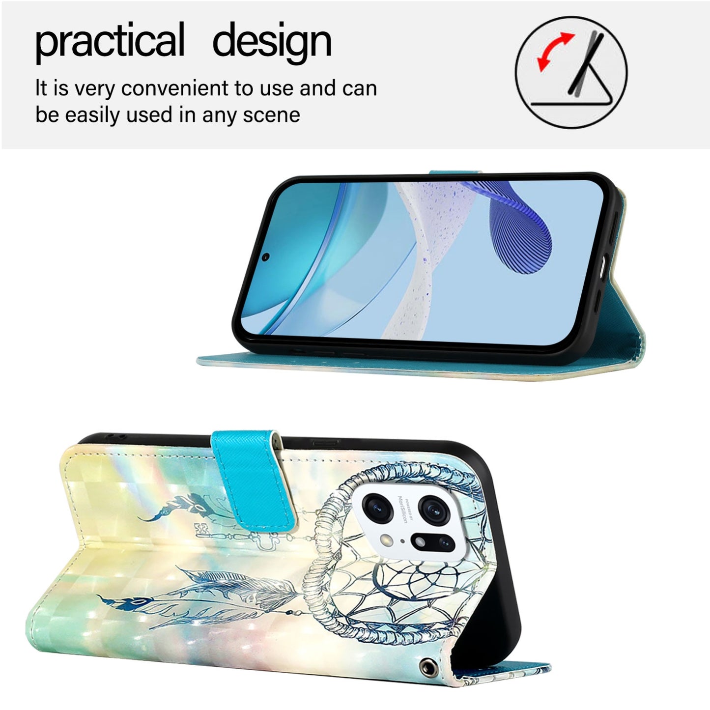 OPPO Find X5 Leather Flip Phone Case with 3D Painted Design, Card Holder, Wallet & Stand Function - Durable Protection & Easy Access