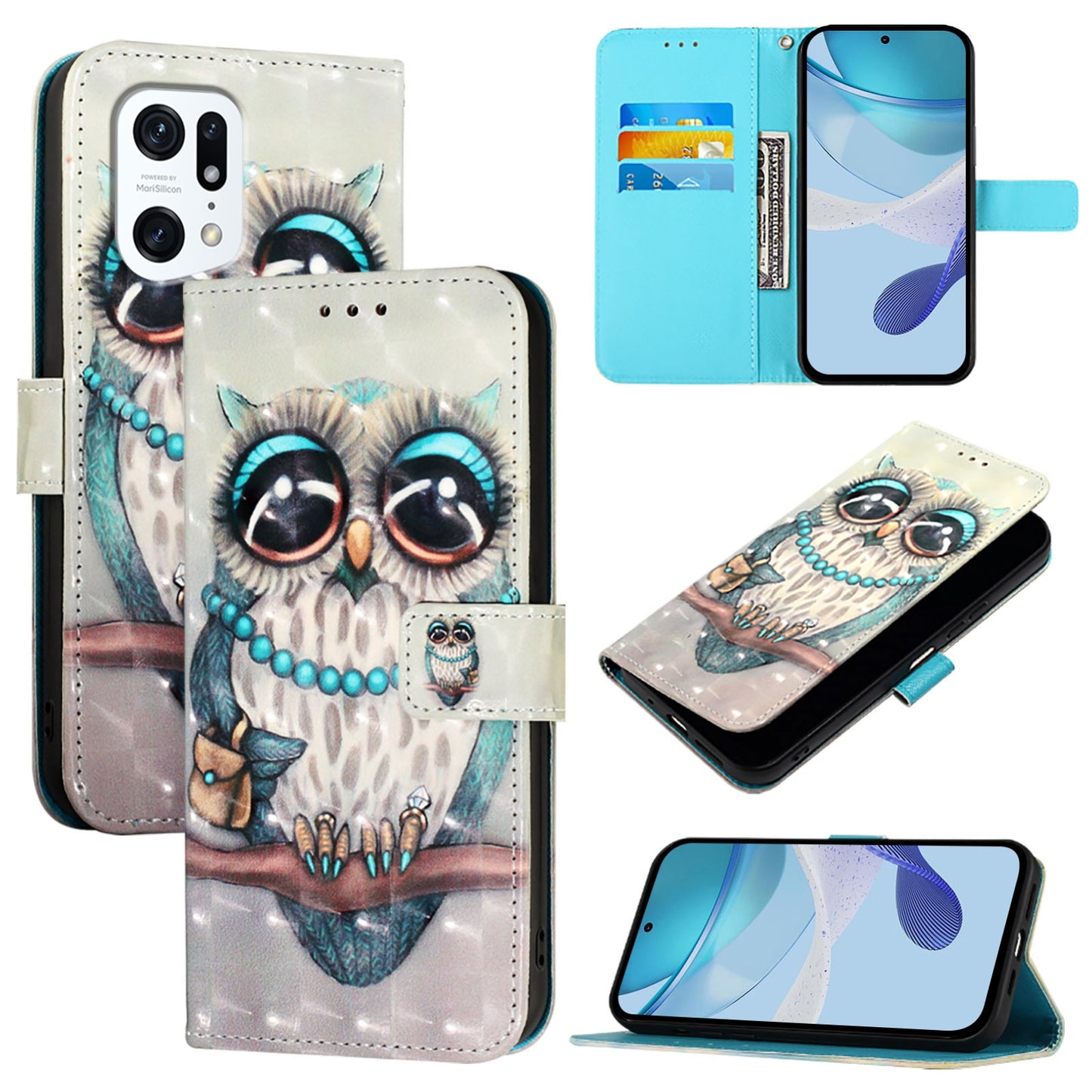 OPPO Find X5 Pro Leather Flip Phone Case with 3D Painted Design, Card Holder, Wallet & Stand Function - Durable Protection & Easy Access