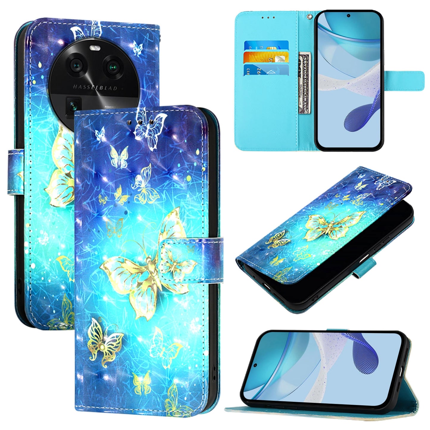 OPPO Find X6 Leather Flip Phone Case with 3D Painted Design, Card Holder, Wallet & Stand Function - Durable Protection & Easy Access