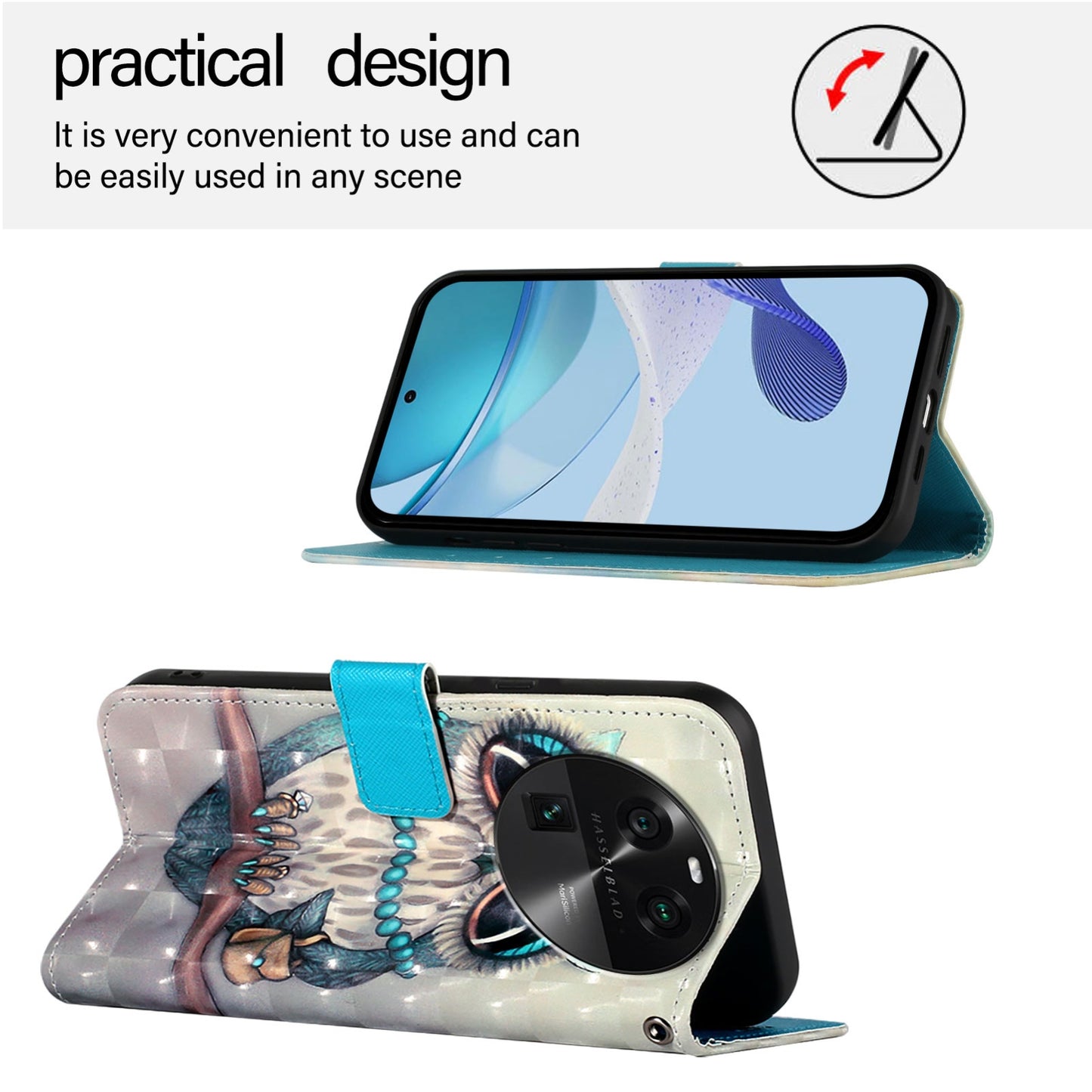 OPPO Find X6 Pro Leather Flip Phone Case with 3D Painted Design, Card Holder, Wallet & Stand Function - Durable Protection & Easy Access