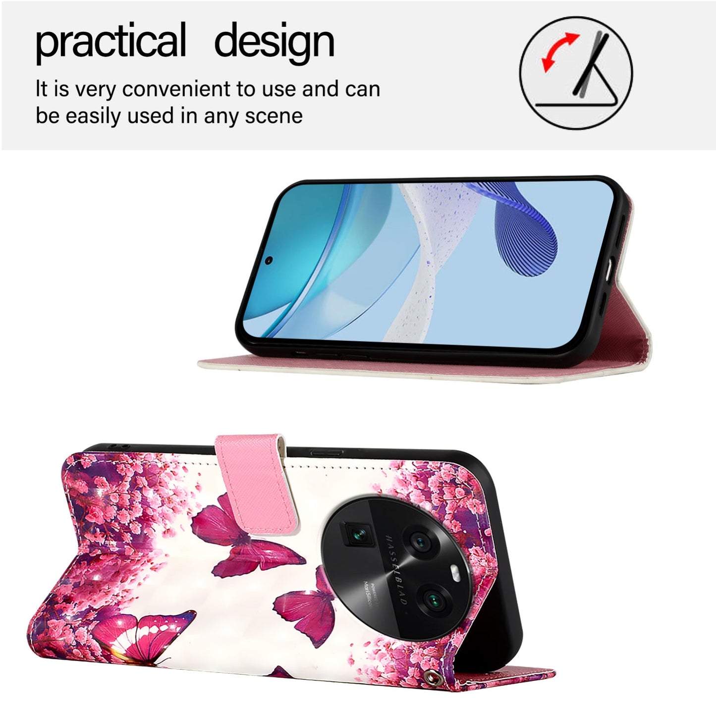 OPPO Find X6 Pro Leather Flip Phone Case with 3D Painted Design, Card Holder, Wallet & Stand Function - Durable Protection & Easy Access