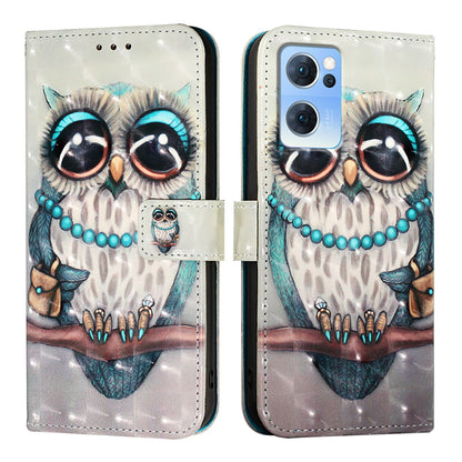 OPPO Reno7 5G Global Leather Flip Phone Case with 3D Painted Design, Card Holder, Wallet & Stand Function - Durable Protection & Easy Access