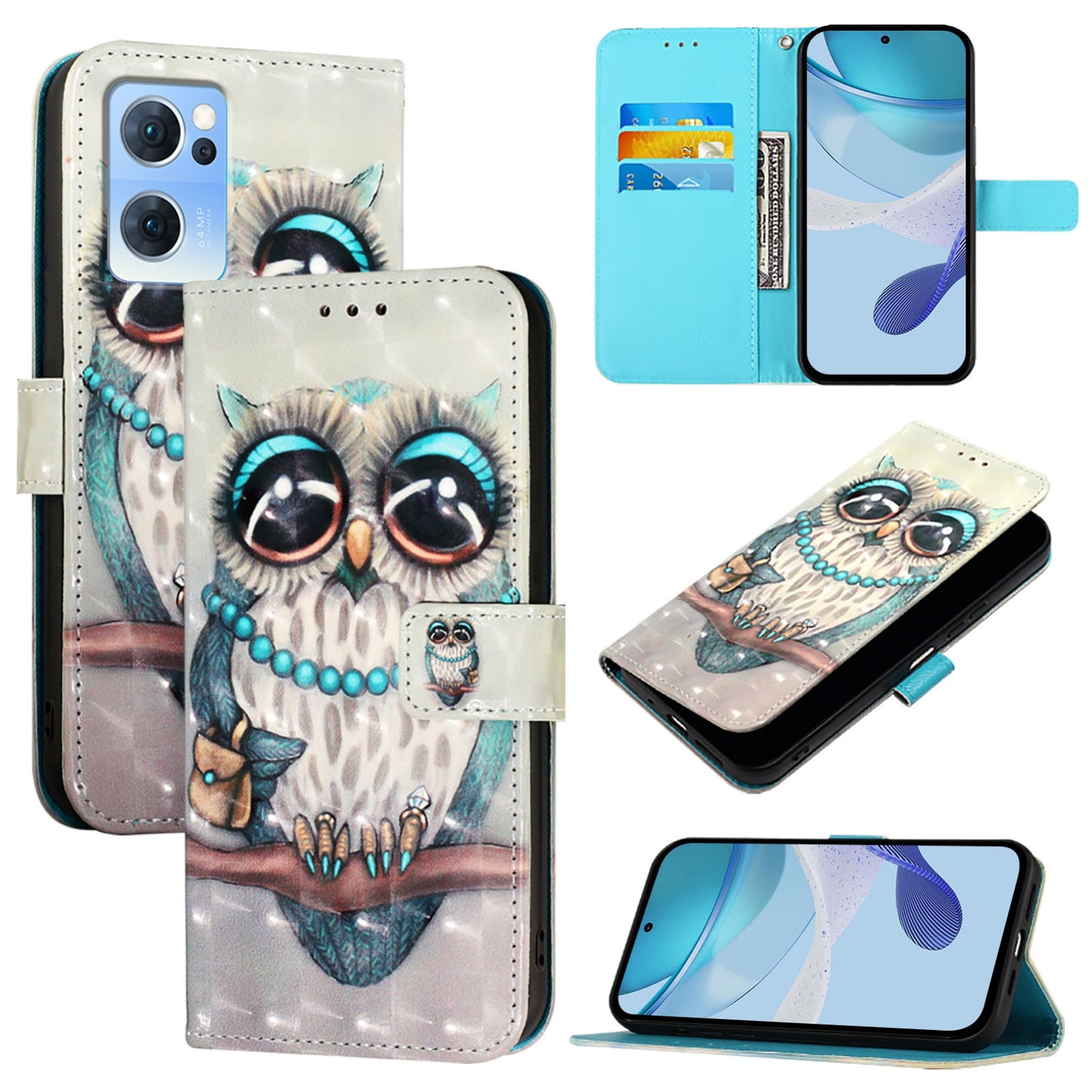 OPPO Find X5 Lite Leather Flip Phone Case with 3D Painted Design, Card Holder, Wallet & Stand Function - Durable Protection & Easy Access