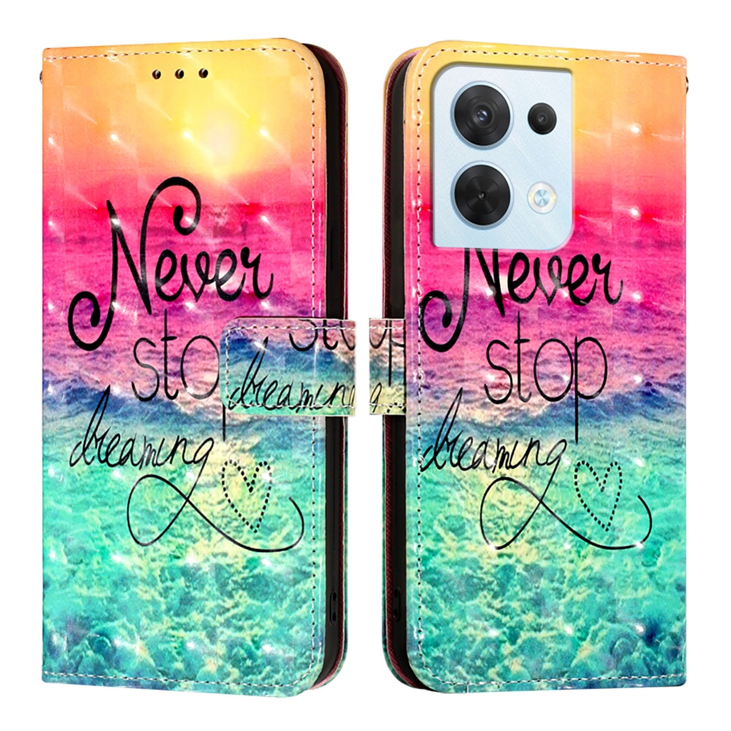 OPPO Reno8 5G Global Leather Flip Phone Case with 3D Painted Design, Card Holder, Wallet & Stand Function - Durable Protection & Easy Access