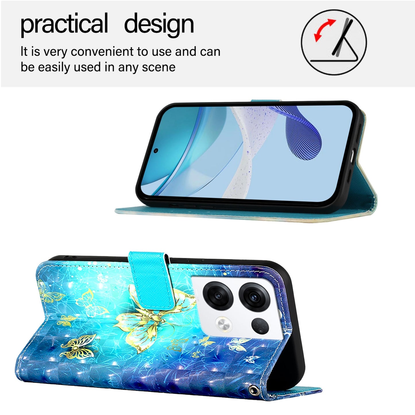 OPPO Reno8 Pro 5G Global Leather Flip Phone Case with 3D Painted Design, Card Holder, Wallet & Stand Function - Durable Protection & Easy Access