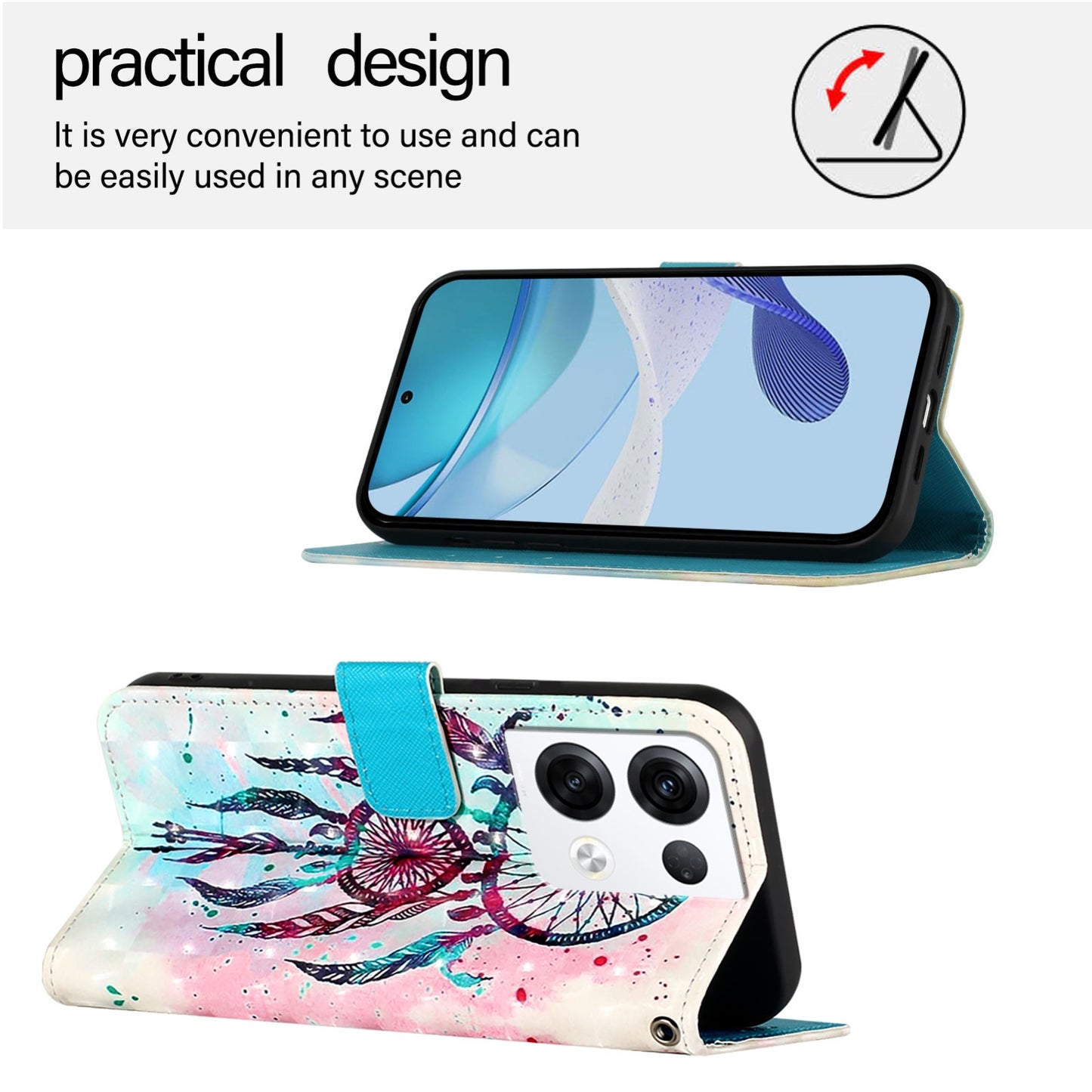 OPPO Reno8 Pro 5G Global Leather Flip Phone Case with 3D Painted Design, Card Holder, Wallet & Stand Function - Durable Protection & Easy Access