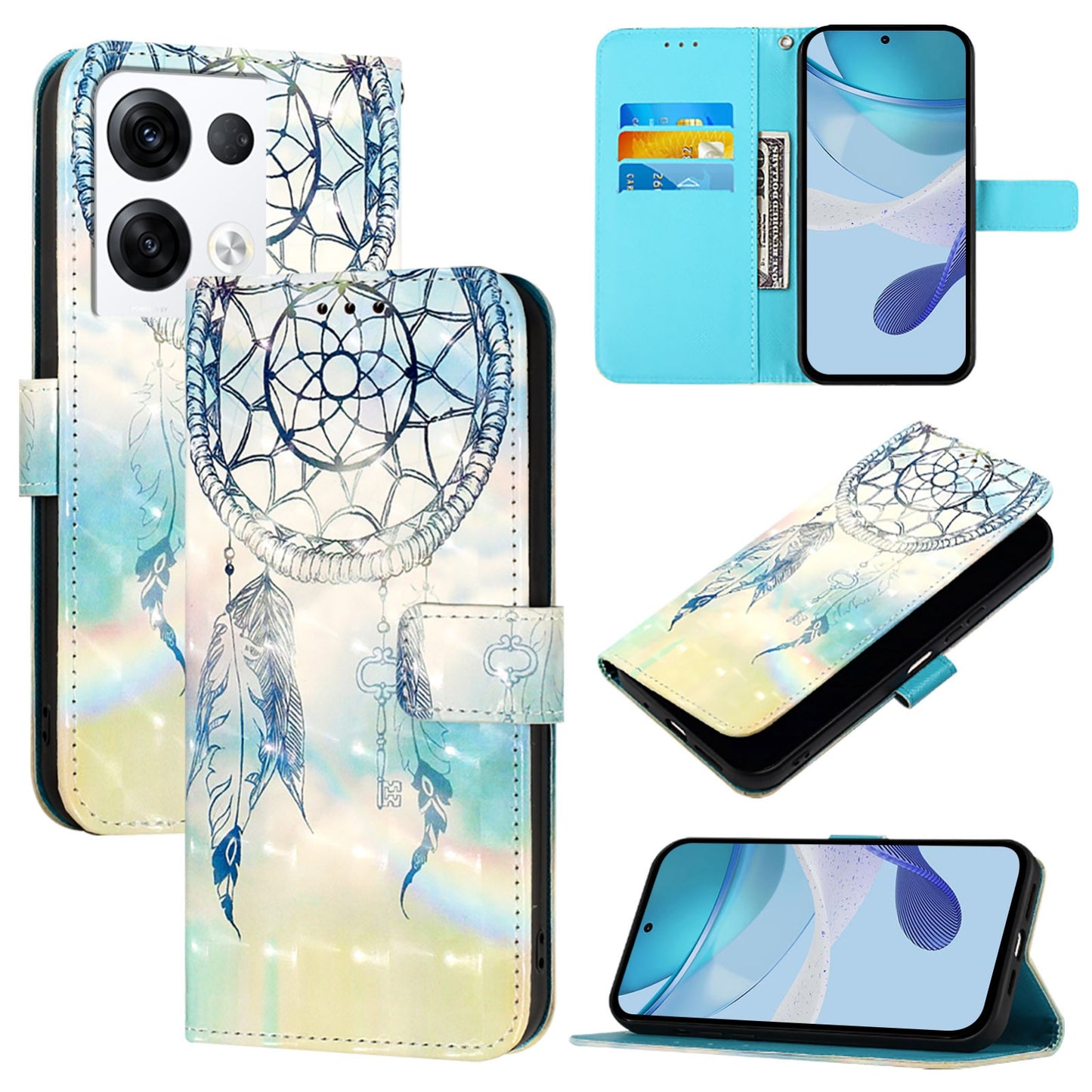 OPPO Reno8 Pro 5G Global Leather Flip Phone Case with 3D Painted Design, Card Holder, Wallet & Stand Function - Durable Protection & Easy Access