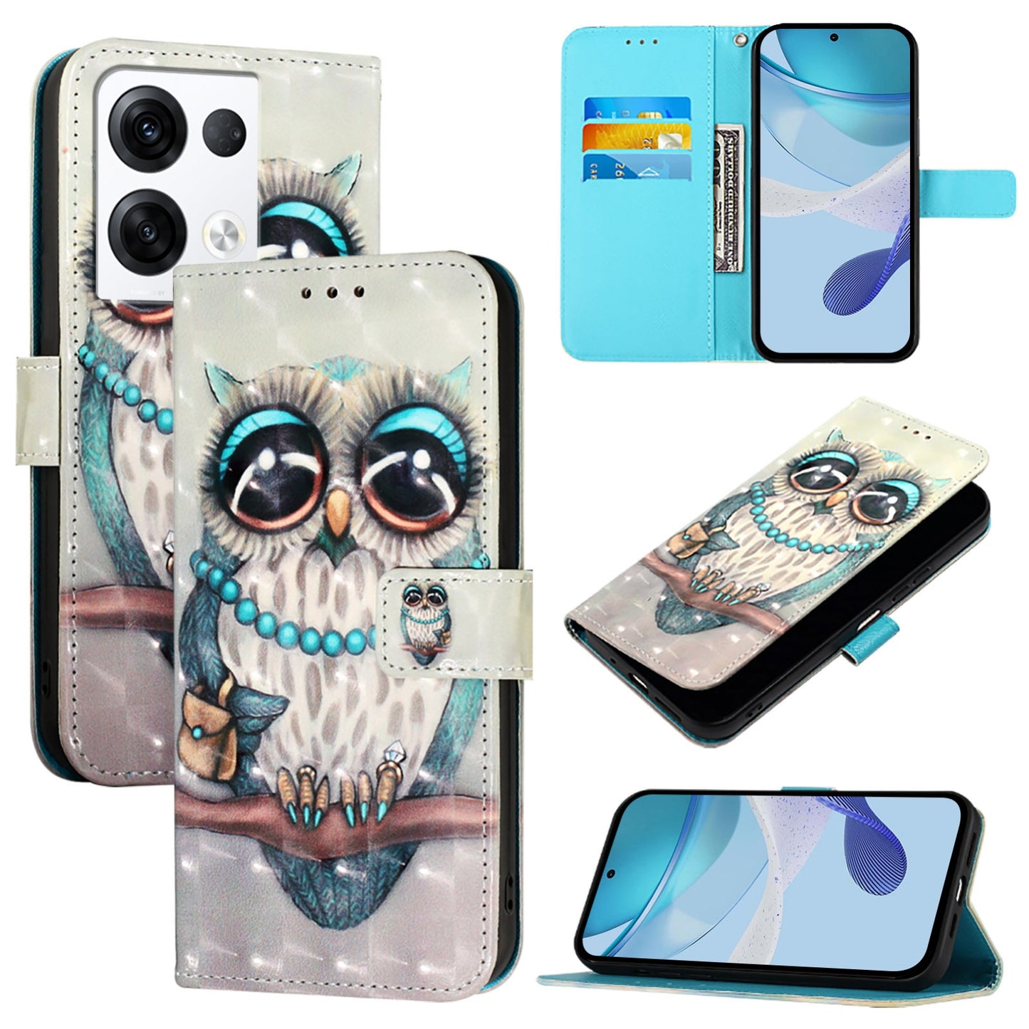 OPPO Reno8 Pro 5G Global Leather Flip Phone Case with 3D Painted Design, Card Holder, Wallet & Stand Function - Durable Protection & Easy Access