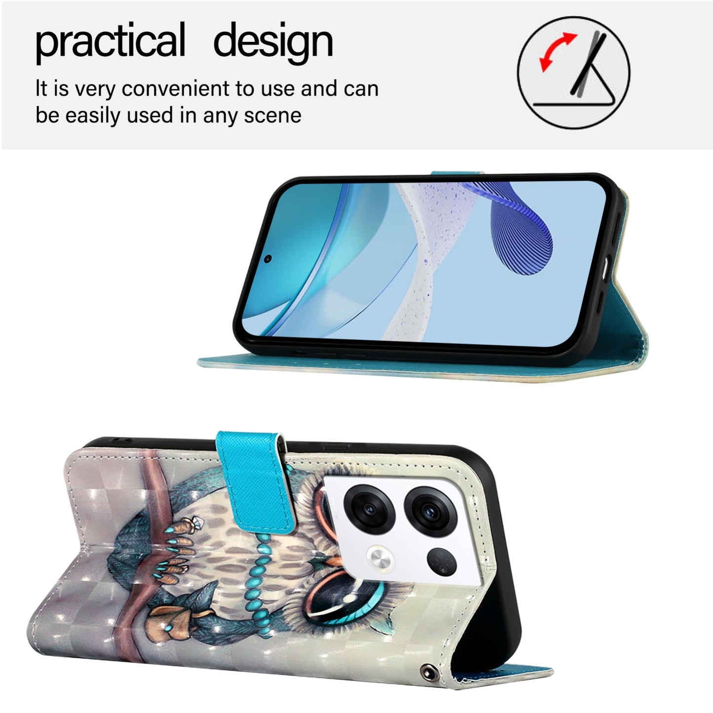 OPPO Reno8 Pro 5G Global Leather Flip Phone Case with 3D Painted Design, Card Holder, Wallet & Stand Function - Durable Protection & Easy Access