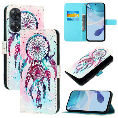 OPPO Reno8 T 4G Global Leather Flip Phone Case with 3D Painted Design, Card Holder, Wallet & Stand Function - Durable Protection & Easy Access
