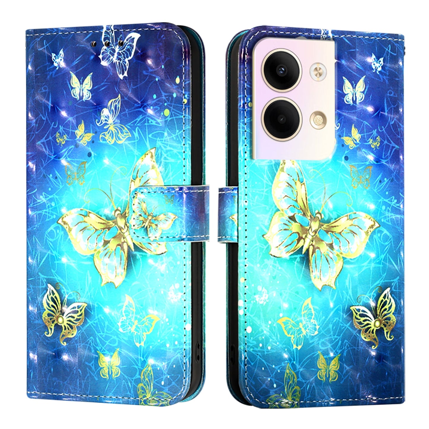 OPPO Reno9 5G Leather Flip Phone Case with 3D Painted Design, Card Holder, Wallet & Stand Function - Durable Protection & Easy Access