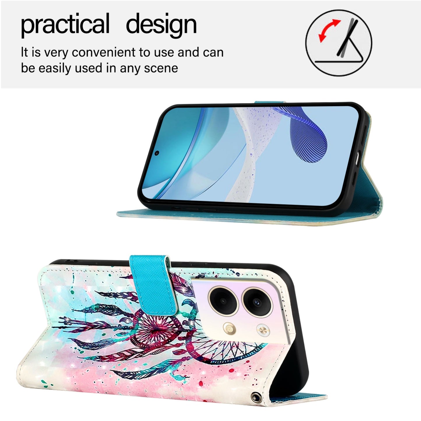 OPPO Reno9 Pro 5G Leather Flip Phone Case with 3D Painted Design, Card Holder, Wallet & Stand Function - Durable Protection & Easy Access