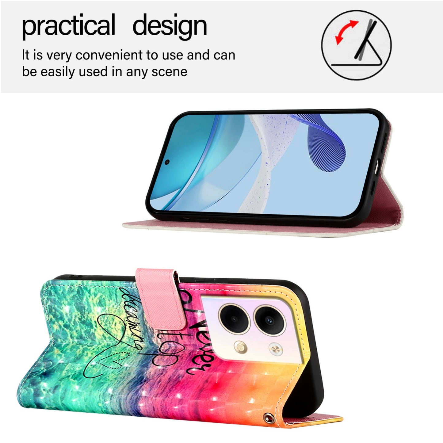 OPPO Reno9 5G Leather Flip Phone Case with 3D Painted Design, Card Holder, Wallet & Stand Function - Durable Protection & Easy Access