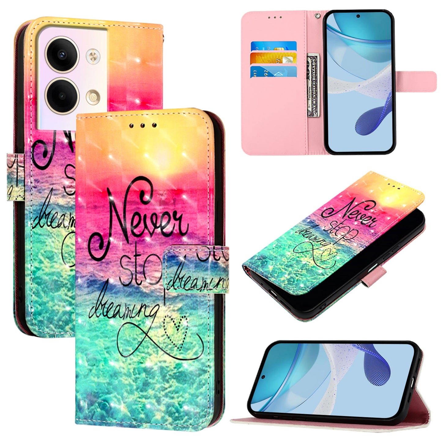 OPPO Reno9 Pro 5G Leather Flip Phone Case with 3D Painted Design, Card Holder, Wallet & Stand Function - Durable Protection & Easy Access