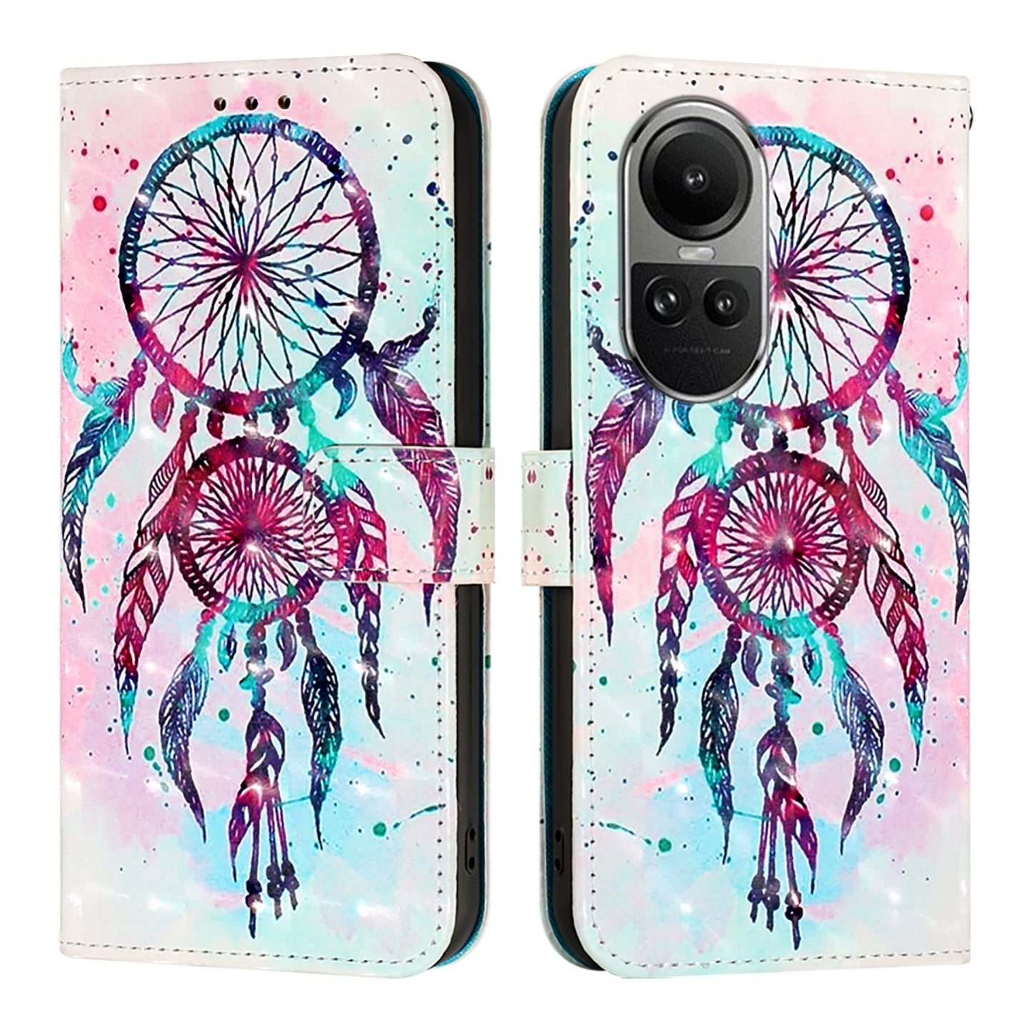 OPPO Reno10 Leather Flip Phone Case with 3D Painted Design, Card Holder, Wallet & Stand Function - Durable Protection & Easy Access