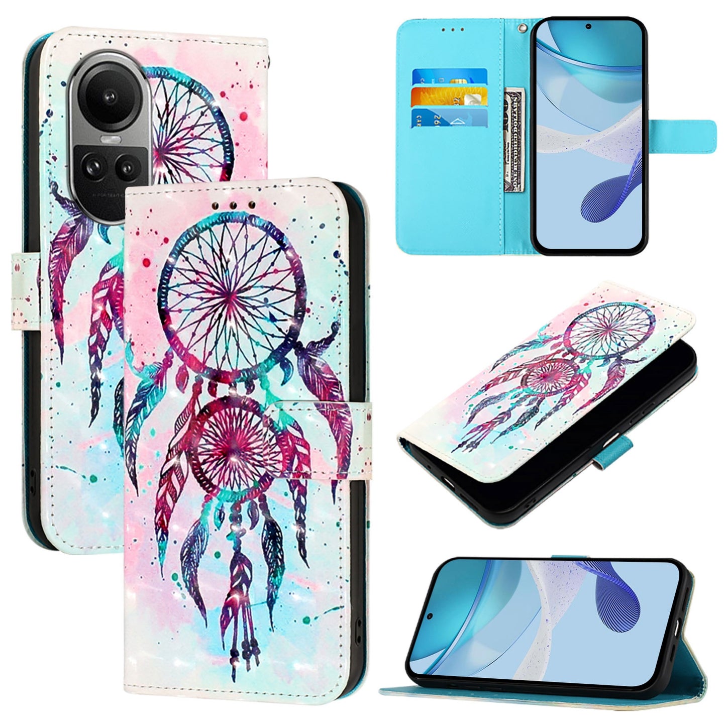 OPPO Reno10 Pro Global Leather Flip Phone Case with 3D Painted Design, Card Holder, Wallet & Stand Function - Durable Protection & Easy Access