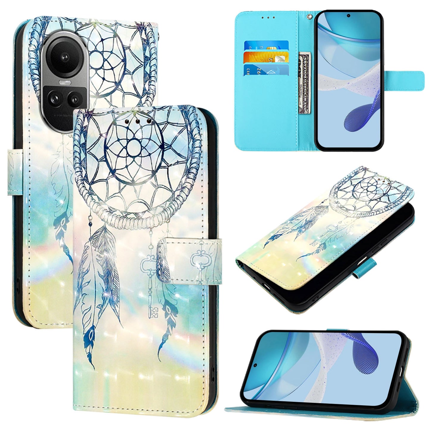 OPPO Reno10 Pro Global Leather Flip Phone Case with 3D Painted Design, Card Holder, Wallet & Stand Function - Durable Protection & Easy Access